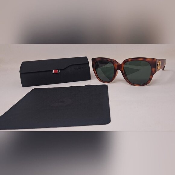 Gucci Womens Sunglasses Havana Green Gold Big Logo Square GG0142SA 002 55-20-140 - Picture 1 of 16